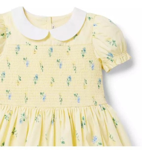 G03-Janie & Jack, 10Y, 0/s cotton smock dress, Yellow (10,Yellow/Blue Floral) - Picture 7 of 11