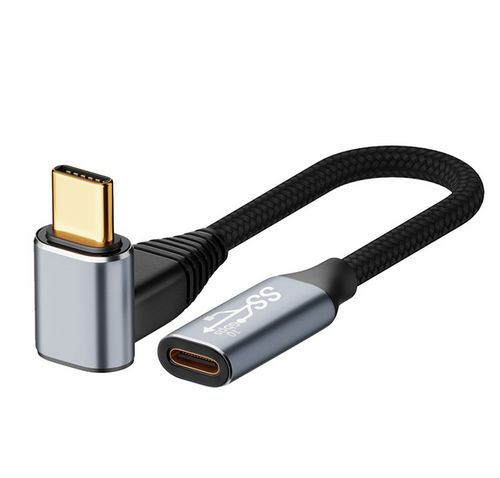 USB 3.1 Type-C Male to Female Extension Cable USB-C 90° Angle Plug Braided Cord - Picture 9 of 10