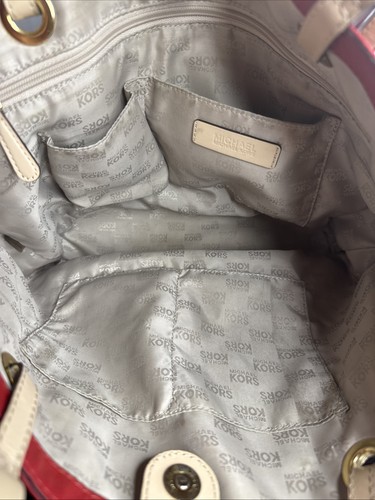 Michael Kors Jet Set große Tasche in rot & hellbraun Lederriemen Handtasche Schultertasche - Bild 9 von 12