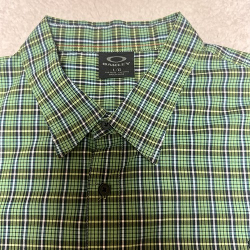 Oakley Mens Shirt Button Front Green Plaid Short Sleeve S/S Large L - Picture 3 of 8