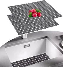 2 Pack Kitchen Sink Mat Non-Slip Sink Protector, Adjustable Stainless Steel/Cera