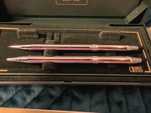 Cross Brand Vintage Pen & Pencil Set Silver w/ Case & Box + Ink Refill NEW NIB - Picture 2 of 3