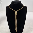 Vintage Coro Gold Tone Mesh Lariat Necklace Y Drop Signed Costume Jewelry 1960s