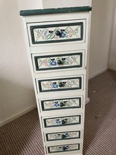 Original Hand Painted Greens & Multi Floral Tall Set of 7 Narrow Drawers