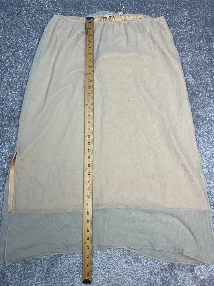 Saia Midi Vince Texturizada Dupla Camada Feminina XL Bege Algodão Forrado Fenda Lateral - Imagem 3 de 4