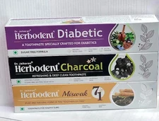 Herbodent  3 -  Pack Bundle - 100g each ( Diabetic , Charcoal , Miswak )