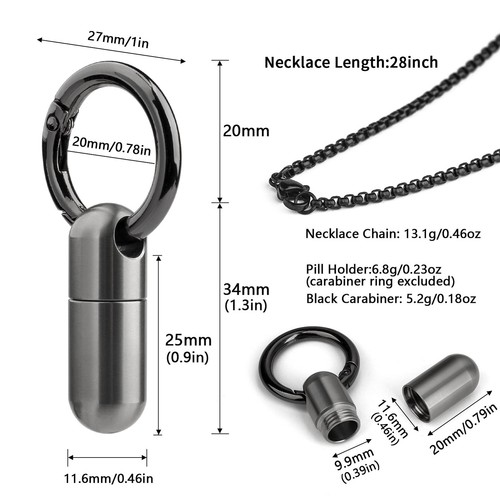 Titanium Case with 28'' Necklace Chain,Micro Keychain Holder.Waterproof Fob f... - Picture 2 of 7