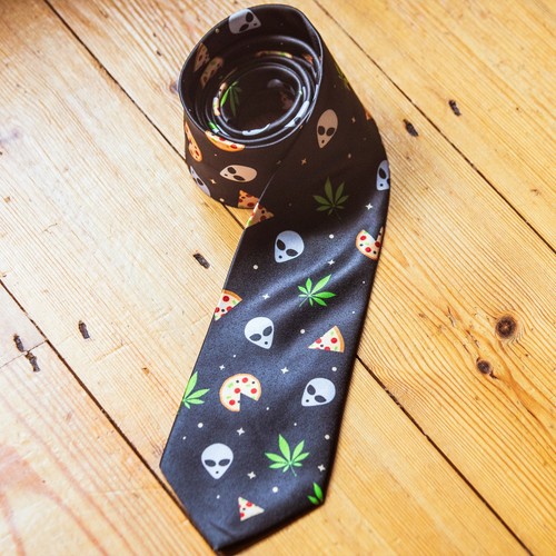 Corbatas divertidas sarcásticas Alien Pizza Weed para hombre 420 corbata para - Imagen 2 de 9