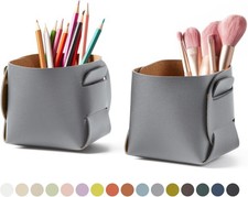 HOMIEAZICOZI 2-Pack Cork Leather Desk Accessories Storage - Pencil Pen Gray 