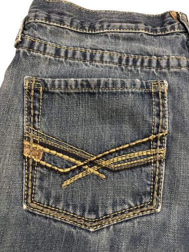 Pantalones de mezclilla Ariat calce recto lavado medio azul desgastado talla 35x31 ropa de trabajo occidental - Imagen 7 de 10