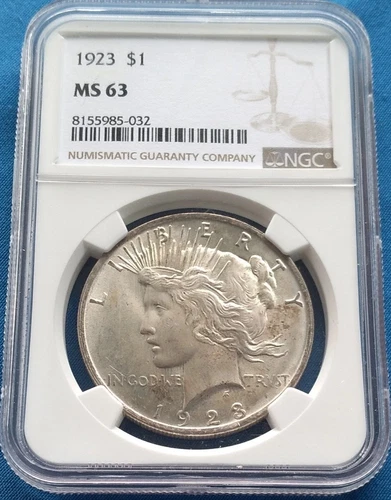 1923 Peace Silver Dollar $1 Coin NGC MS63