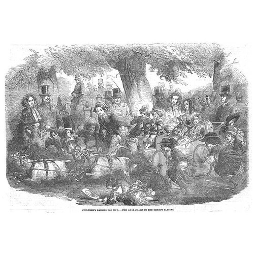 PARIS The Goat Chaise in the Champs Elysees - Antique Print 1854