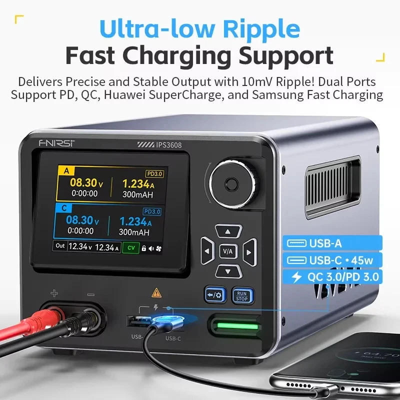 FNIRSI IPS3608 Adjustable CNC DC Power Supply 36V 8A Voltage Regulator PD3.0/QC - Image 2 of 4