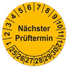 Pr&uuml;fplaketten N&auml;chster Pr&uuml;ftermin 2025-2030 Aufkleber wasserfest Gelb LTB002