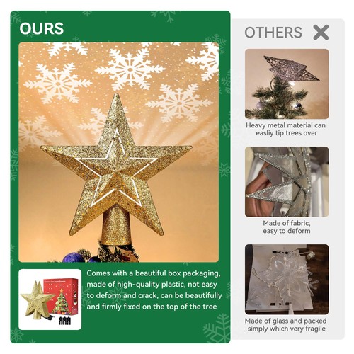 Yescom Christmas Tree Topper Star 3D LED Snowflake Rotating Projector Golden - Picture 2 of 10
