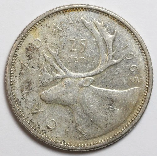 1965 25c Canada Silver Quarter - RAW - Elizabeth II - 25 Cents