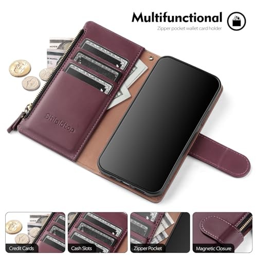Compatible with Samsung Galaxy A15 5G Wallet Case with Card Holder,PU Wine Red - Bild 5 von 7