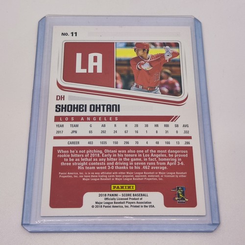 2018 Panini Chronicles Score RC Rookie #11 SHOHEI OHTANI!! - Afbeelding 2 van 3