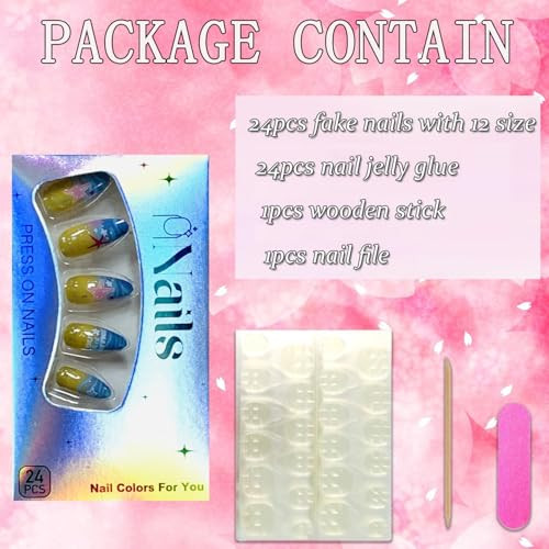 Press on Medium Nails Almond Shaped Glossy Full Cover Pointed Almond Acrylic - Bild 4 von 6