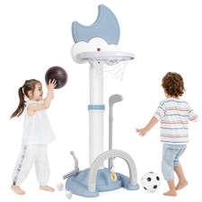 4-in-1 Toddlers Basketball Hoop with Basketball Soccer Golf and Ring Toss Game