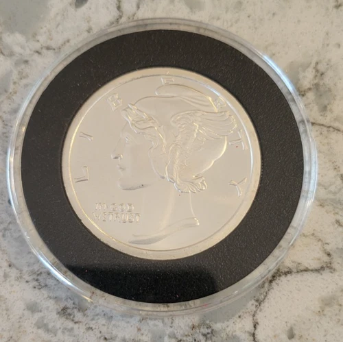 2 OZ .999 SILVER ROUND MERCURY DIME 50MM GEM UNC INCAPSULATED