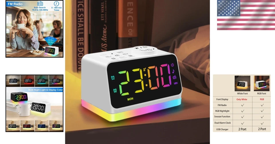 Elegante Reloj Despertador Digital con Radio FM y Luz Nocturna 8 Colores para Dormitorios Foto 2 de 4