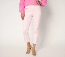 Belle by Kim Gravel Twill Palm Cropped Jean-Pink Quartz-Petite 10 A686391 NEW