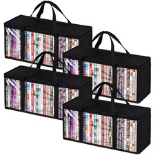 4 Pack DVD Storage Bags, Clear PVC Media Organizer with Zipper and Handles, S...