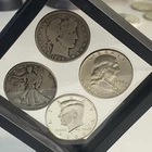 Nice Lot Of 4 Different Half Dollars Barbers Kennedy Franklin And Standing Lib