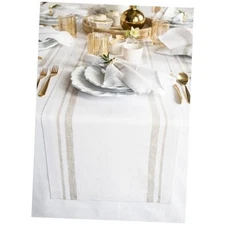  Linen Table Runner 48 Inches - 100% Pure Linen 14 x 48 Inch Natural & White