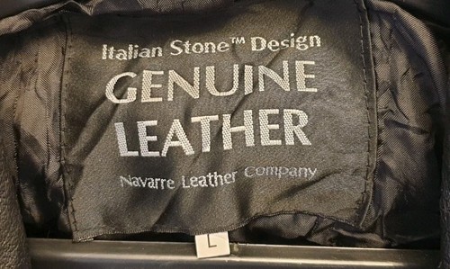 Gabardina grande Navarre Leather Company diseño piedra italiana retazos negros - Imagen 8 de 8