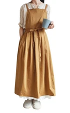 Cute Retro Cotton Linen Pleated Aprons Home Kitchen Garden Art Painting Pinaf...