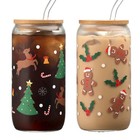 Set of 2 Christmas Cups, 16oz Colored Glass Mason Jar Tumblers with Lids and ...