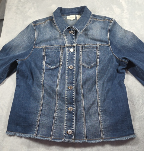 Chicos Jeansjacke Damen Gr. 3 (16) Knopfleiste 24" Länge unversäuberter Rand Saum 0729 - Bild 2 von 9