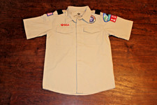 Boy Scouts of America BSA Youth Shirt Tan Medium Vented Sewn Patch Short Sleeve