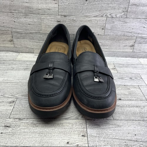 Zapatos Mocasines Clarks Collection Westlynn Bella Cuero Negro Borla Mujer Talla 11M - Imagen 2 de 10
