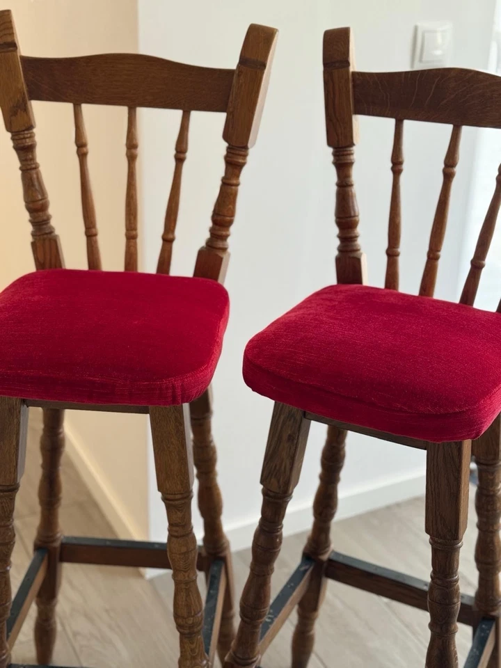 Vintage Barhocker, 70er Jahre, Neu Gepolstert, Eiche Vollholz