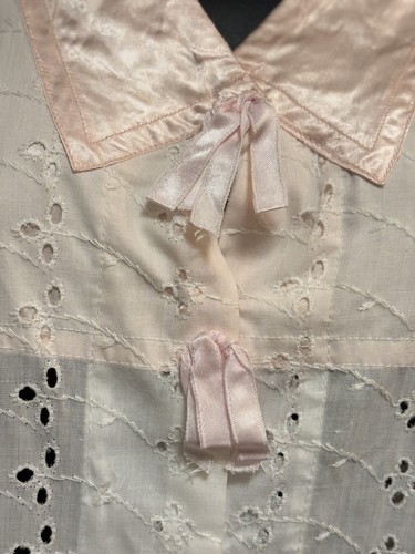 Vintage Early 1900s Edwardian White Cotton Eyelet And Silk Robe Dressing Gown XL - Picture 13 of 24