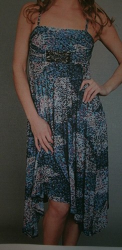 Wms.Blue Or Brown Abstract Print Hi-Lo Hem Sp.Strap Dress-Nina Piu-S,M,L - Picture 4 of 20