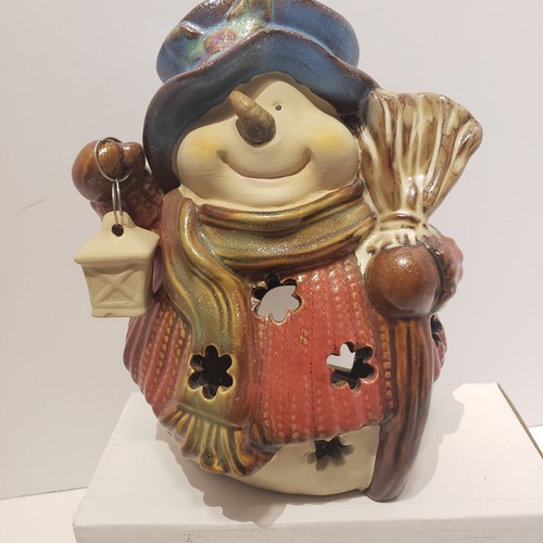 Schneemann Windlicht/Teelicht Keramik Kerzenhalter 8" - Bild 1 von 4