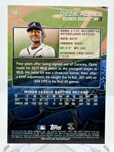 Ozzie Albies RC 2018 Stadium Club Baseball #110 Rookie - Imagen 2 de 2
