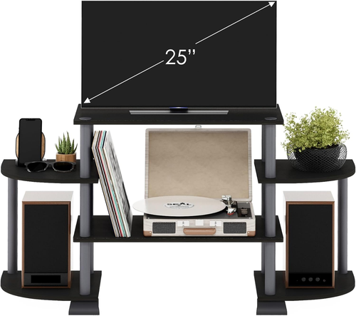 Furinno Turn-N-Tube Rounded Corner TV Entertainment Center, Black/Grey - Picture 1 of 12