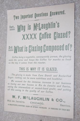 VICTORIAN TRADE CARD 1 MC LAUGHLIN XXXX COFFEE 3 CHILDREN WATCHING BIRDS 1892 - Picture 5 of 5