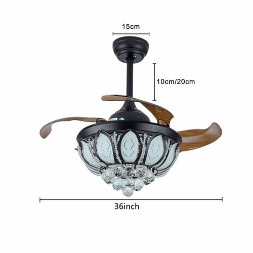 36"/42" Ceiling Fan Light LED Crystal Retractable Chandelier with Remote 3-Color - Picture 50 of 52