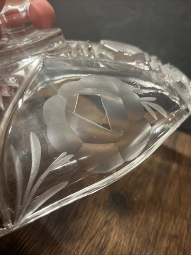 Vintage Crystal Footed Glass Candy Dish Lidded Cross Hatch Piece - Picture 10 of 16