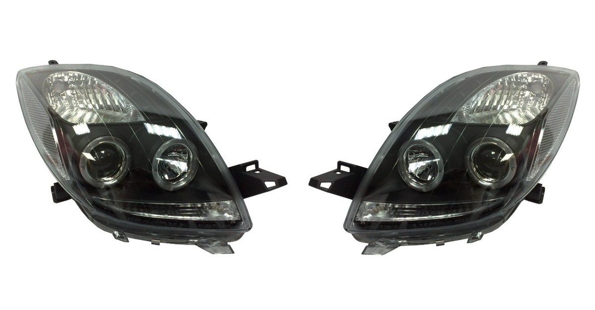LED Angel-Eye Projector Headlights BLACK for TOYOTA Yaris Vitz XP90 MK2 05-08 LED Angel-Eye Projector Headlights BLACK for TOYOTA Yaris Vitz XP90 MK2 05-08