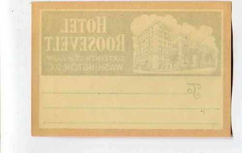 Vintage Hotel Address Mailing Label HOTEL ROOSEVELT Washington DC 16th & V St - Picture 2 of 2
