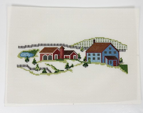 Vintage Finished Cross Stitch Picture Country Farmhouse Decor Cottagecore 90s - Picture 1 of 6