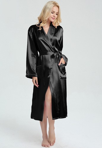 Women's 19MM 100% Pure Mulberry Silk Robe Silk Bathrobe Sleepwear S M L XL - Picture 9 of 17