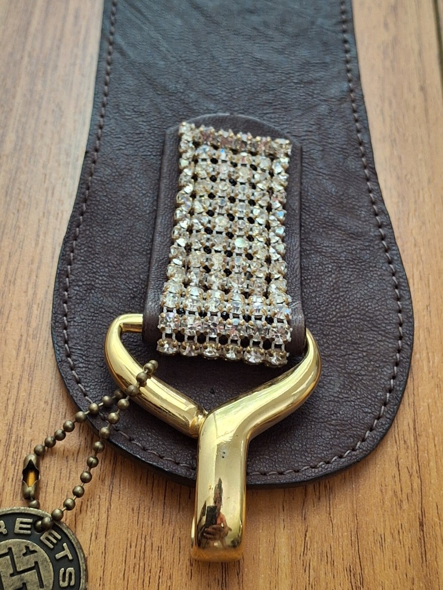 Vintage Streets Ahead 90s Rhinestone Goldtone Belt size small Vintage Streets Ahead Brown Leather/Stretch Gold Tone  main image 2